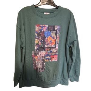 Forest Green Graphic Crewneck Sweatshirt for Women